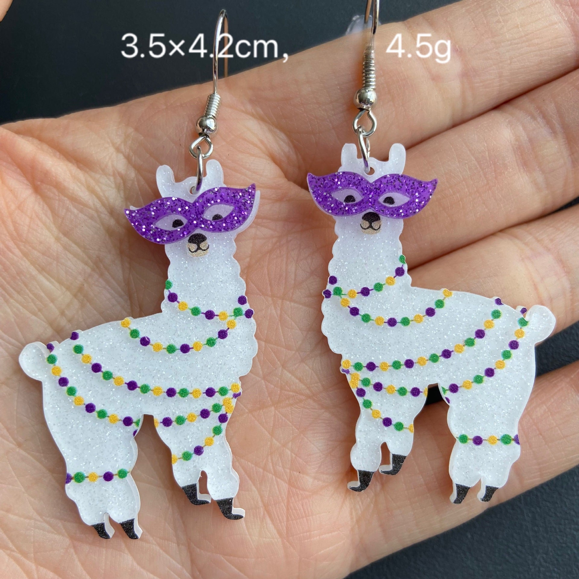 Wholesale Mardi Gras Tricolor Alpaca Champagne Bottle Ice Cream Tree Dog Earrings